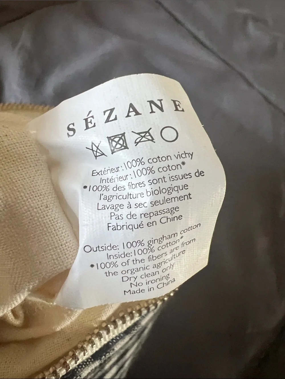 Sezane Monogrammed Black & White Gingham Pouch with Red 'M' Accent